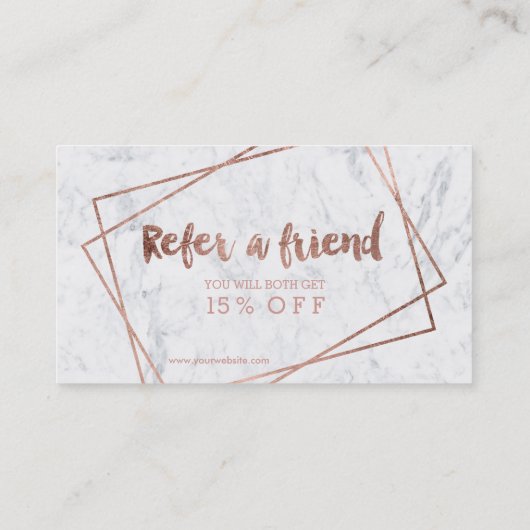 Rosengoldtypographiemarmor der Haarempfehlung Empfehlungskarte (Rückseite)