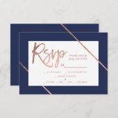 Rosengoldtypographiestreifen-Marineblau-uAwg RSVP Karte (Vorne/Hinten)