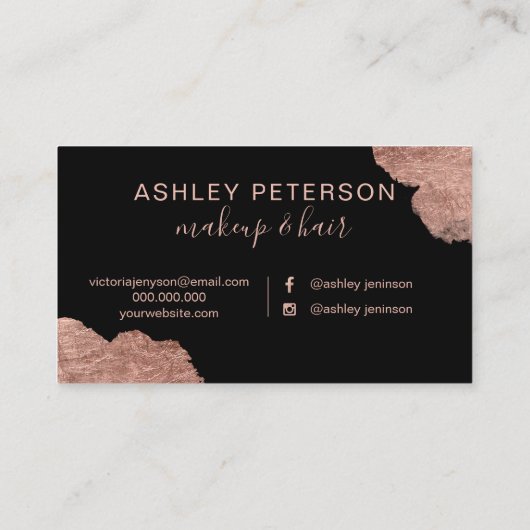 Rosengoldwatercolor-Tropfenhaar-Make-uptypographie Visitenkarte (Rückseite)