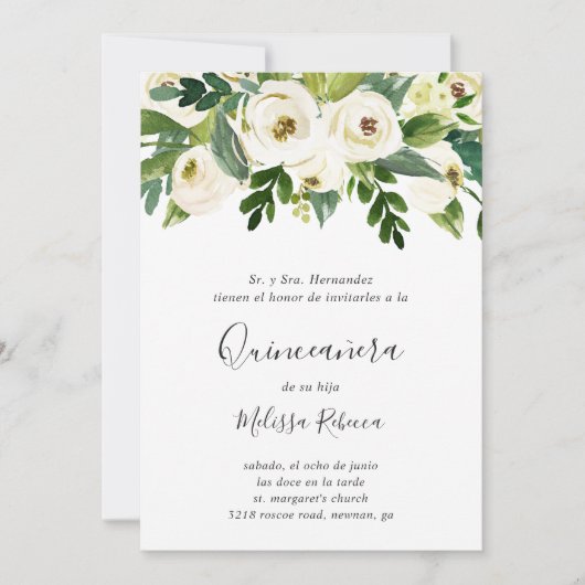 Rosengrün Blumengrün Elegant Quinceañera Einladung (Vorderseite)