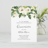 Rosengrün Blumengrün Elegant Quinceañera Einladung (Stehend Vorderseite)