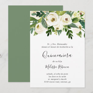 Rosengrün Blumengrün Elegant Quinceañera Einladung