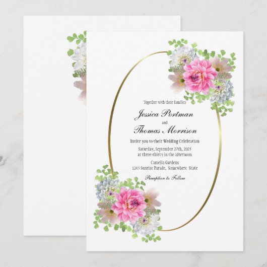 Rosenhochzeit Einladung (Vorne/Hinten)