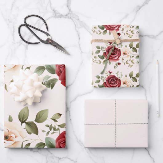 Rosenhochzeit Geschenkpapier Set (Vorderseite)