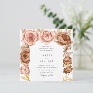 Rosenhochzeit in goldbraun einladung