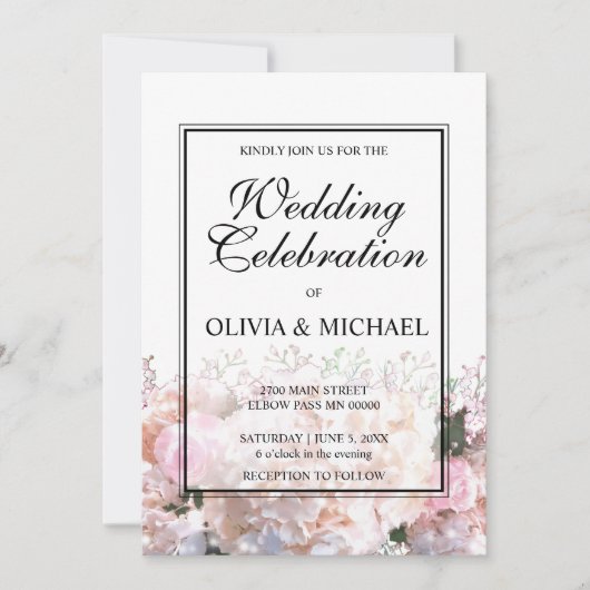 Rosenhochzeit in Rosa Einladung (Vorderseite)