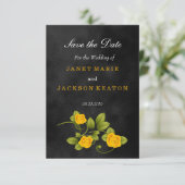 Rosenhochzeit in Schwarz und Gelb - Save the Date (Stehend Vorderseite)