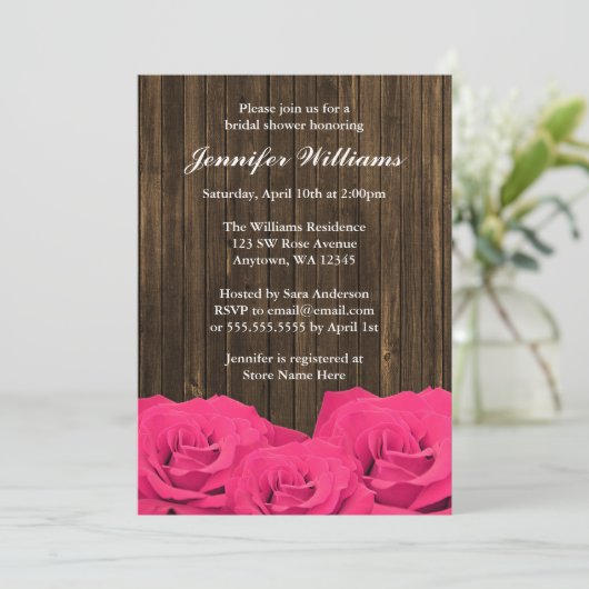 Rosenholz-Brautparty Einladung (Stehend Vorderseite)