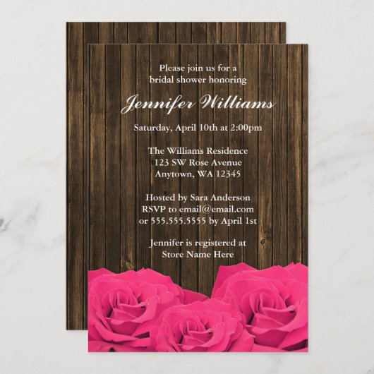 Rosenholz-Brautparty Einladung (Vorne/Hinten)