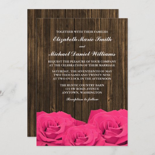 Rosenholz-Hochzeit Einladung (Vorne/Hinten)