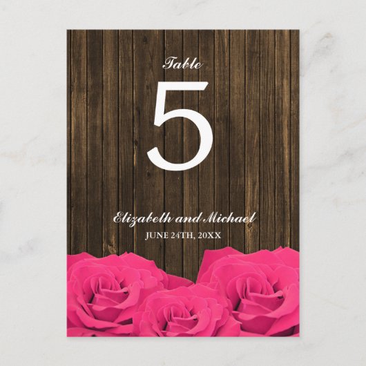 Rosenholz-Hochzeitstil-Tischnummer Postkarte (Vorderseite)