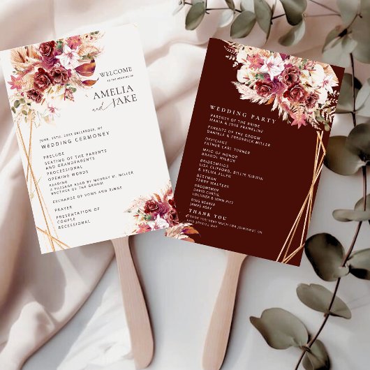 Rosenholz- und Gold-Blumen-Hochzeits-Programm-Fäch Fächer