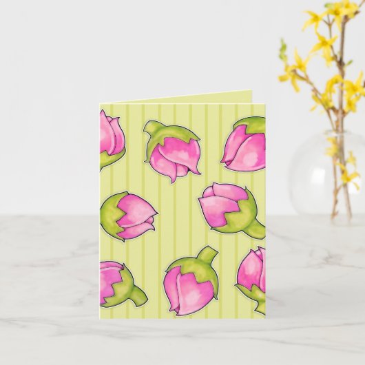 Rosenknospe Join green pattern Note Card Karte (Gelbe Blume)