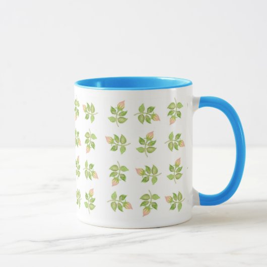 Rosenknospe Mini-Print Pink Blue White Ringer Tass Tasse (Rechts)