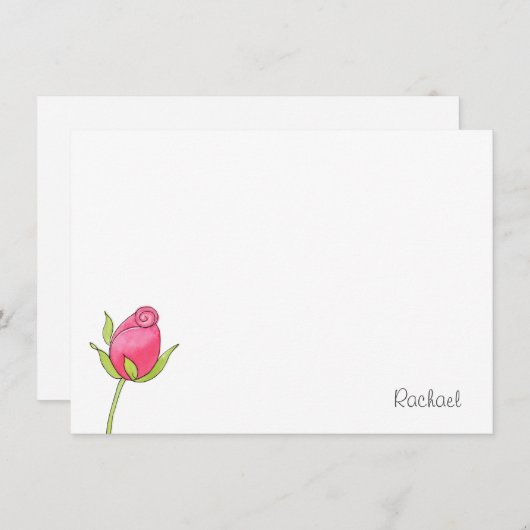 Rosenknospe-Note-Karte für rosa Farbe Mitteilungskarte (Vorne/Hinten)