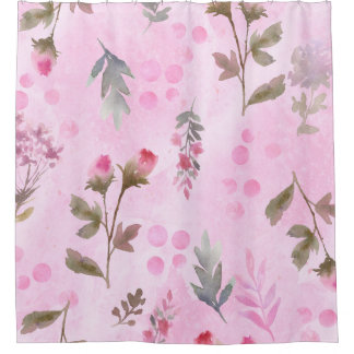 Rosenknospe, Polka Punkte: Sommerblumen. Duschvorhang
