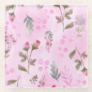 Rosenknospe, Polka Punkte: Sommerblumen. Glasuntersetzer