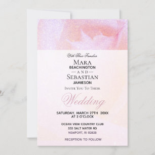 ~ Rosenknospe Rose Imitate Glitzer Peach Pink Wedd Einladung