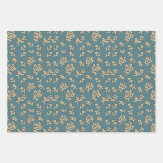 Rosenleder Rosengarten Gold Hübsch Geschenkpapier Set (Vorderseite)