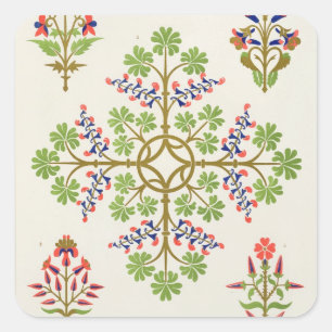 Rosenmotiv-Tapetenentwurf, gedruckt von M. u. von Quadratischer Aufkleber