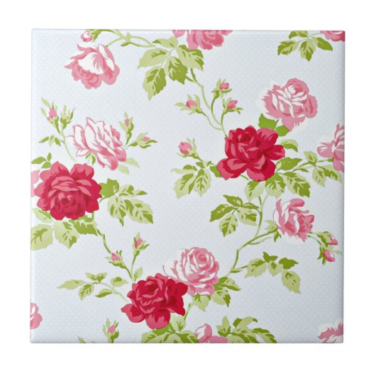 Rosenmuster auf blauem Vintage Fliese (Vorderseite)