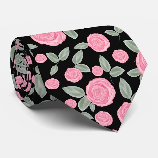 Rosenmuster auf schwarz krawatte (Gerollt)