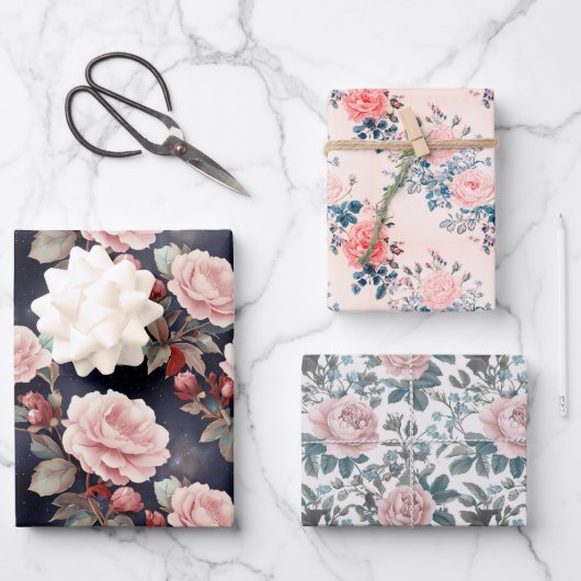 Rosenmuster Geschenkpapier Set (Vorderseite)
