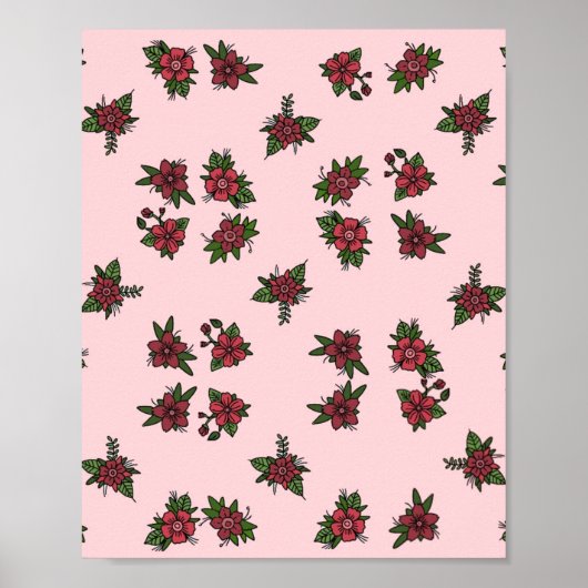 Rosenmuster, süßes kleines rosa und rotes Design Poster (Vorne)