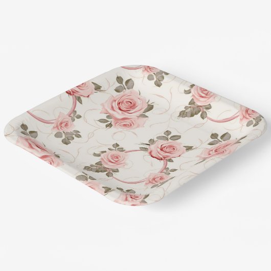 Rosenpapier-Teller in Rosa rot Pappteller (Gewinkelt)