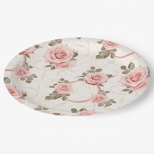 Rosenpapier-Teller in Rosa rot Pappteller (Schrägansicht)