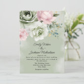 Rosenpink-Rosen-Bonbons-Hochzeit Einladung (Stehend Vorderseite)