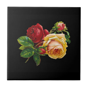 Rosenprint-Accessoires - schwarz, rot, Vintage-Kun Fliese