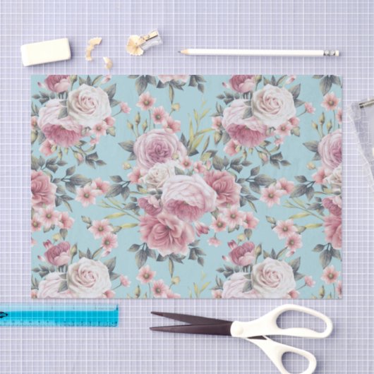 Rosenprofusion - Aquamariner Hintergrund Seidenpapier (Handwerk)