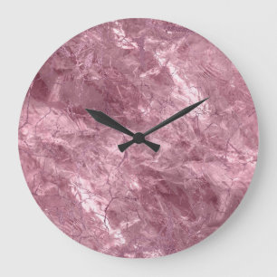 Rosenquarts mit rosa Glitterakzenten Große Wanduhr