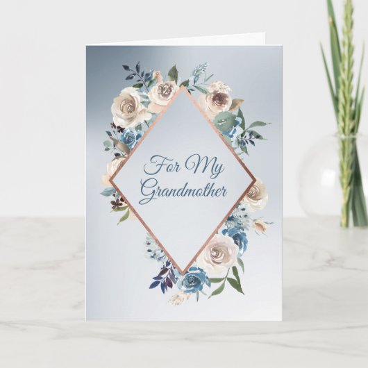 Rosenrahmen, blau und weiß, Großmutter Karte (Vorderseite)