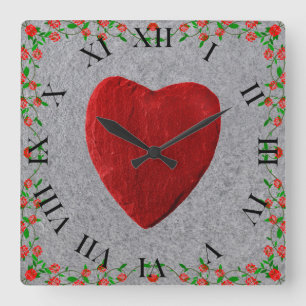 Rosenrahmen Herz Quadratische Wanduhr