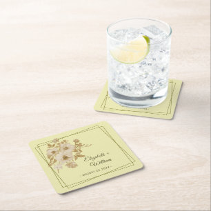 Rosenrahmen – Himmlische Gelbe Hochzeit Rechteckiger Pappuntersetzer