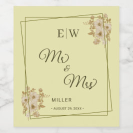 Rosenrahmen – Monogramm Himmlisch Gelbe Hochzeit Weinetikett