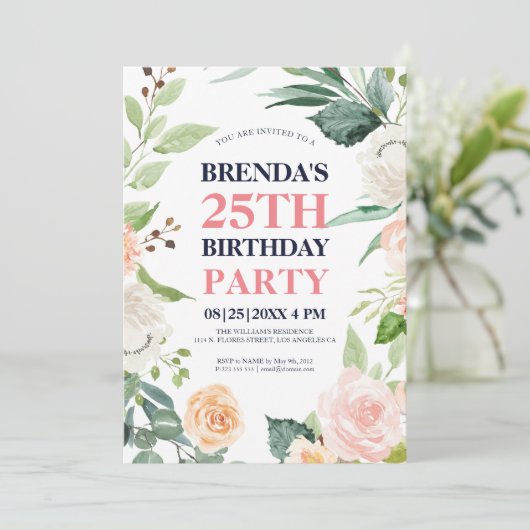 Rosenrahmen zum Geburtstag einladen Einladung (Stehend Vorderseite)