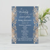 Rosenrand auf Blau - Hochzeit Programm (Stehend Vorderseite)