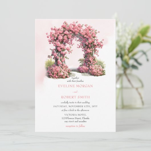 Rosenrosa Wasserfarbe Rosen rustikale Hochzeitsmar Einladung (Stehend Vorderseite)