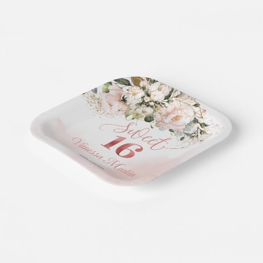 Rosenröse Eukalyptus 16 . Geburtstag Pappteller (Gewinkelt)