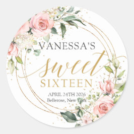 Rosenröse Eukalyptus 16 . Geburtstag Runder Aufkleber