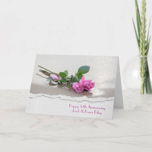 Rosenrosen am Strand zum Hochzeitstag Karte (Vorderseite)