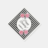 Rosenrosen auf Schwarz-weißen Streifen Happy Birth Serviette (Ecke)