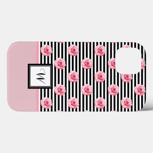 Rosenrosen auf schwarzen und weißen Streifen mit a Case-Mate iPhone Hülle (Rückseite (Horizontal))