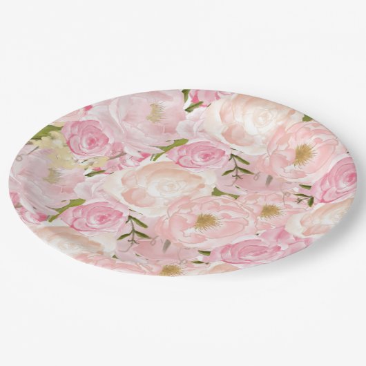 Rosenrosen Blume Teller (Schrägansicht)