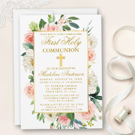 Rosenrosen-Blume Wasserfarbe Erste Kommune Gold Einladung