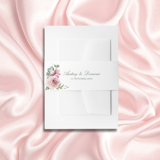 Rosenrosen Botanische Hochzeit in elegantem Rosa Einladungsbanderole