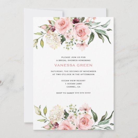 Rosenrosen-Brautparty Einladung (Vorderseite)